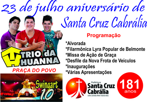 Confira a programação do aniversário de Santa Cruz Cabrália.