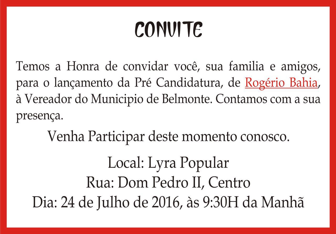 Rogério Bahia convida amigos e familiares para o lançamento da sua pré-candidatura