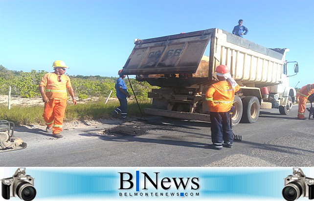 SEINFRA recomeça operação tapa-buracos na BA-001, trecho Belmonte/Cabrália.