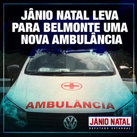 Jânio Natal consegue nova ambulância para o município de Belmonte.