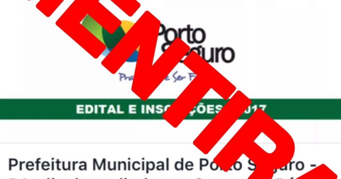 Prefeitura de Porto Seguro desmente notícia de concurso público.