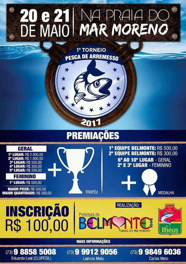 Belmonte promove Torneio de Pesca de Arremesso nos dias 20 e 21 de maio.