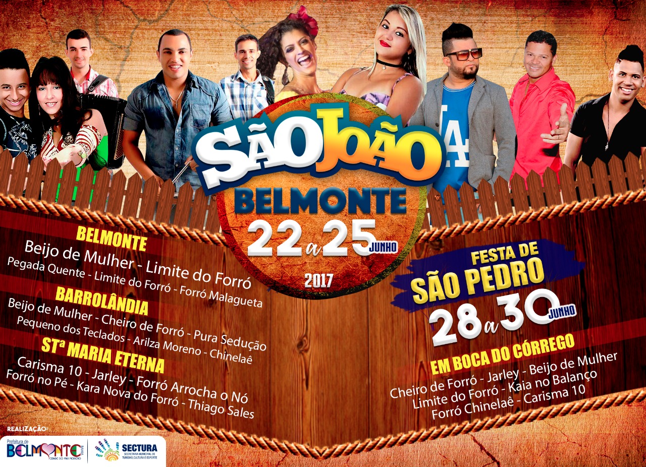 Prefeitura divulga atrações que balançarão o São João 2017 em Belmonte.