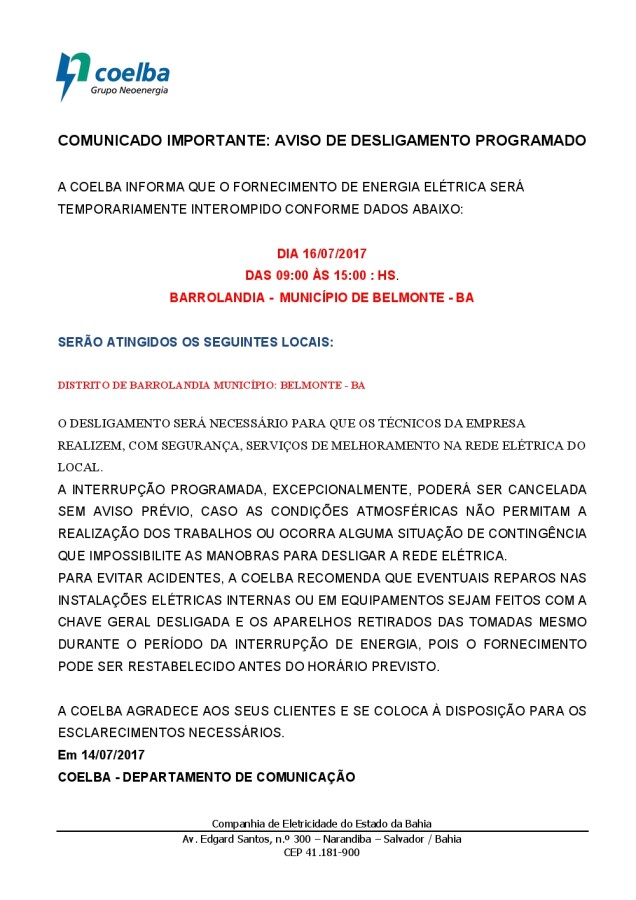 Aviso de Desligamento Rádios