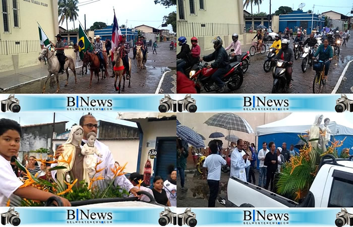 Fiéis enfrentam grande chuva para participar da carreata de abertura da Festa do Carmo.