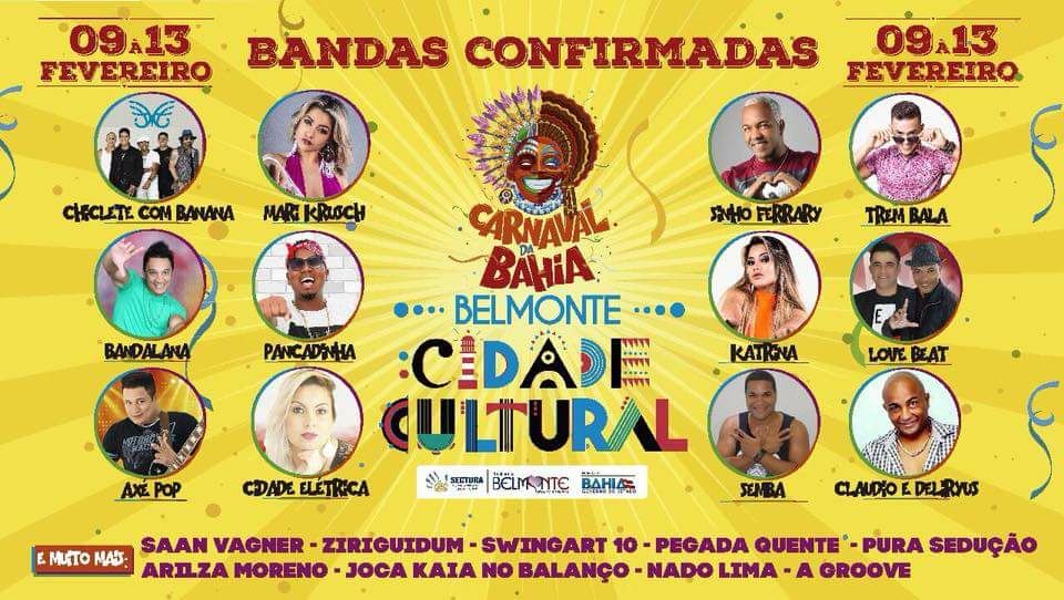 Prefeitura divulga programação oficial do Carnaval de Belmonte 2018