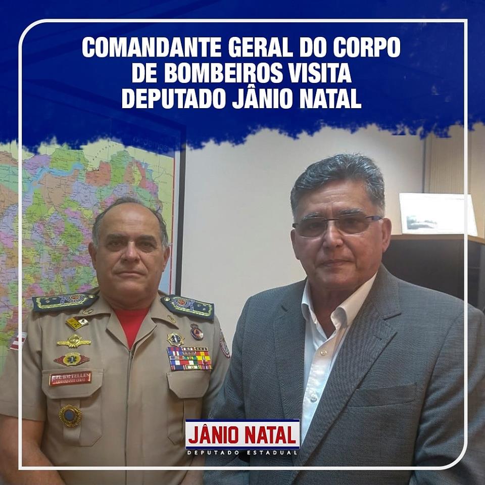 DEPUTADO JÂNIO NATAL RECEBE A VISITA DO COMANDANTE GERAL DO CORPO DE BOMBEIROS.