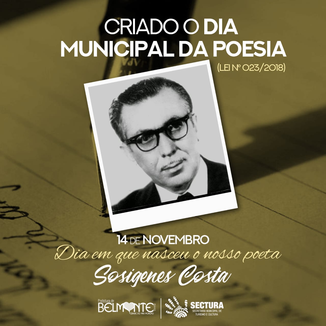 Belmonte comemora o Dia Municipal da poesia, em homenagem ao Poeta Sosígenes Costa.