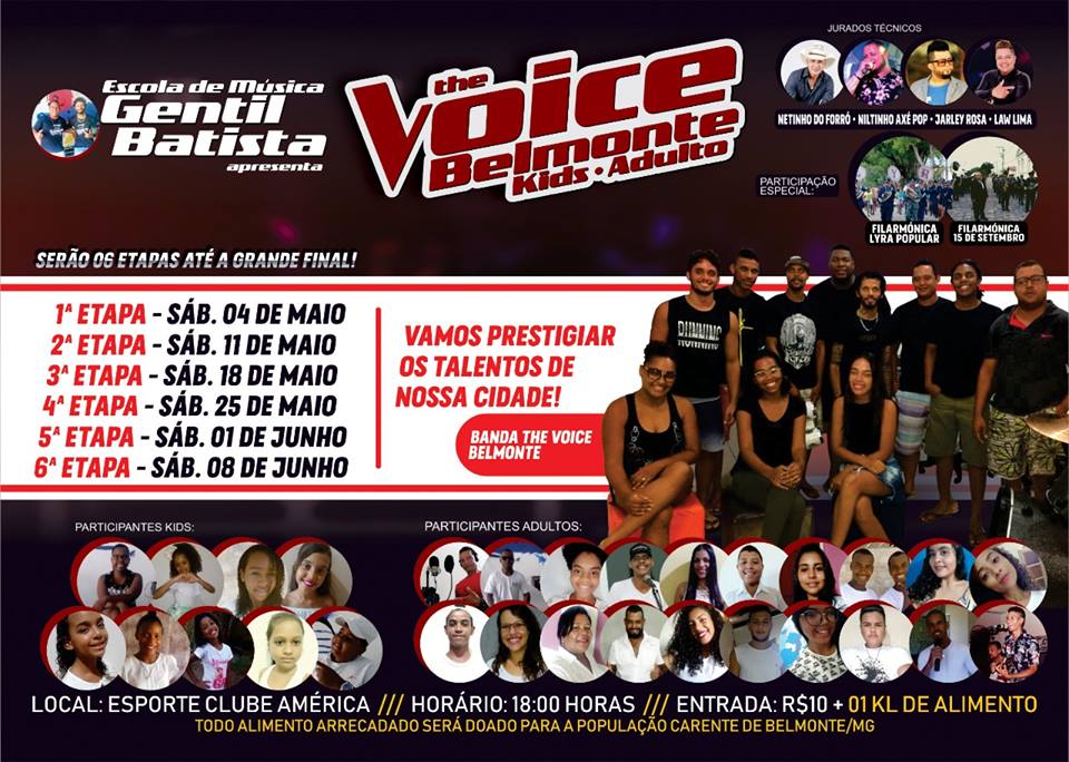 O concurso The Voice Belmonte terá sua primeira etapa no próximo sábado (04/05/19)