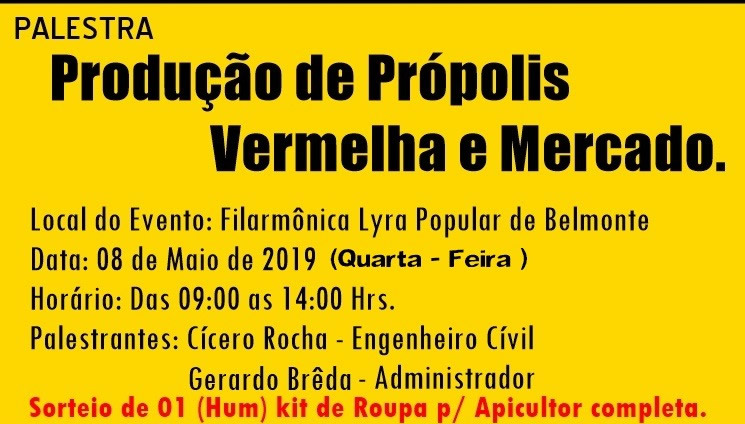 Prefeitura de Belmonte realizará palestra sobre produção de própolis com entrada gratuita.