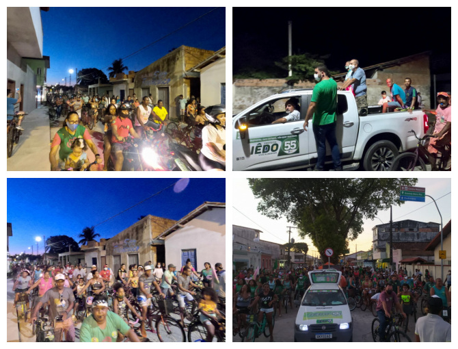 Multidão acompanha candidato Iêdo Elias em passeio de bicicletas.